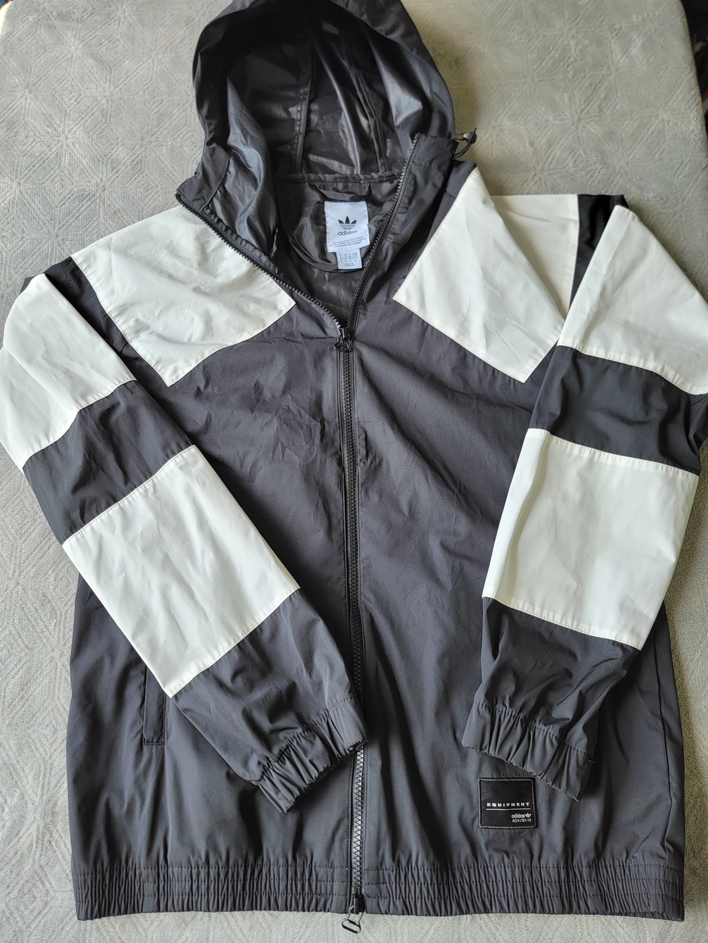 Adidas Originals Men’s Hooded Windbreaker Jacket in Black and White